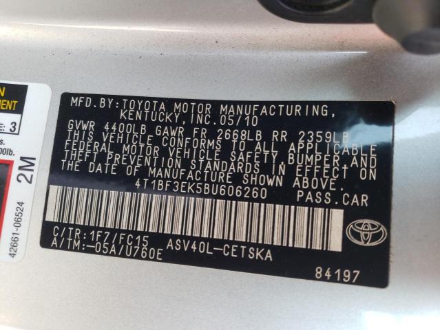 Photo 10 from auction – 2011 TOYOTA CAMRY BASE with VIN 4T1BF3EK5BU606260