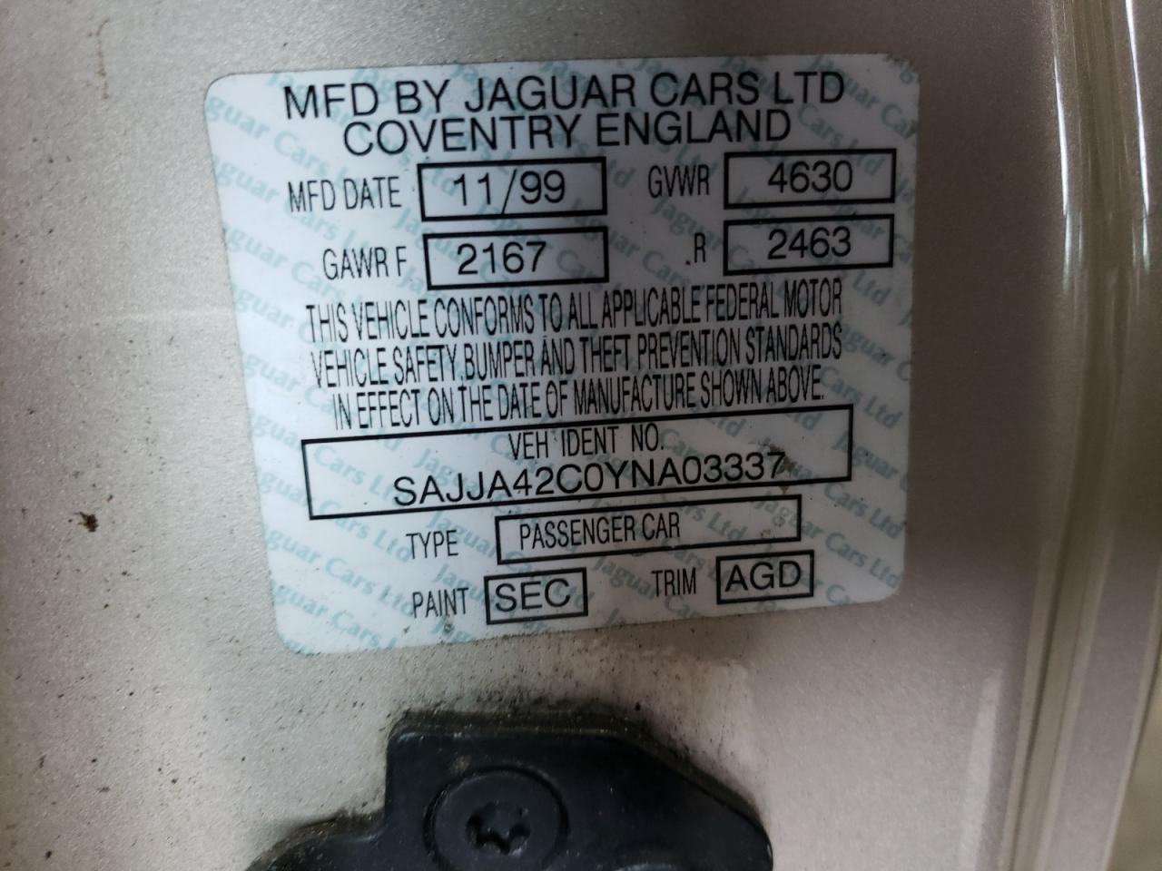 Photo 10 from auction – 2000 JAGUAR XK8 with VIN SAJJA42C0YNA03337