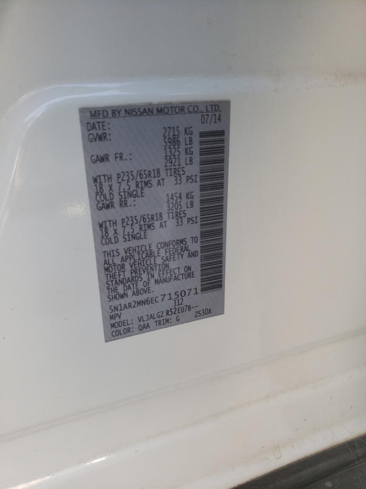 Фото 10 с аукциона – 2014 NISSAN PATHFINDER с VIN 5N1AR2MN6EC715071