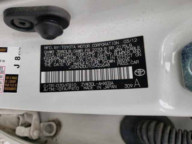 Photo 10 from auction – 2012 TOYOTA PRIUS with VIN JTDKN3DU1C5422648
