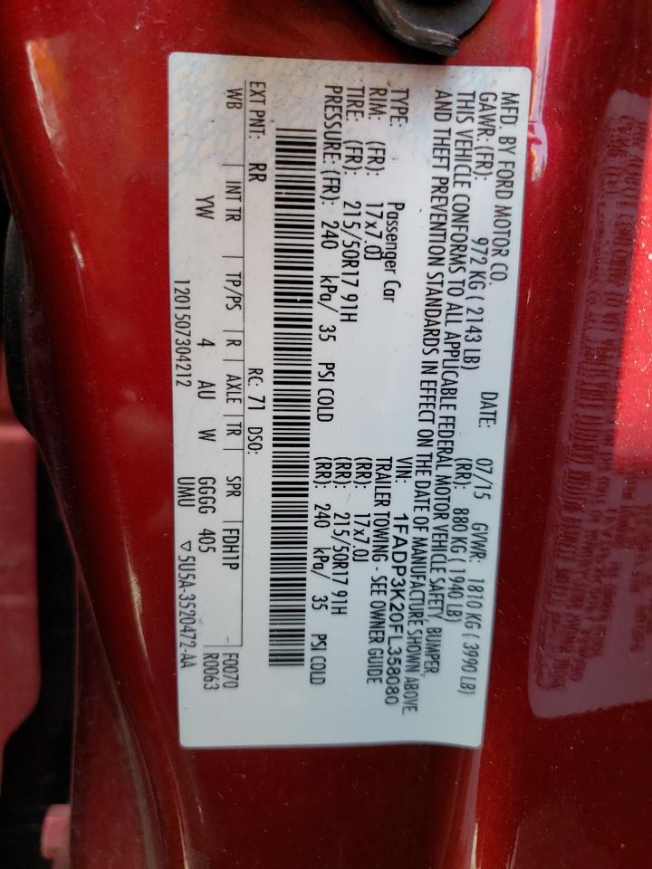 Photo 10 from auction – 2015 FORD FOCUS SE with VIN 1FADP3K20FL358080