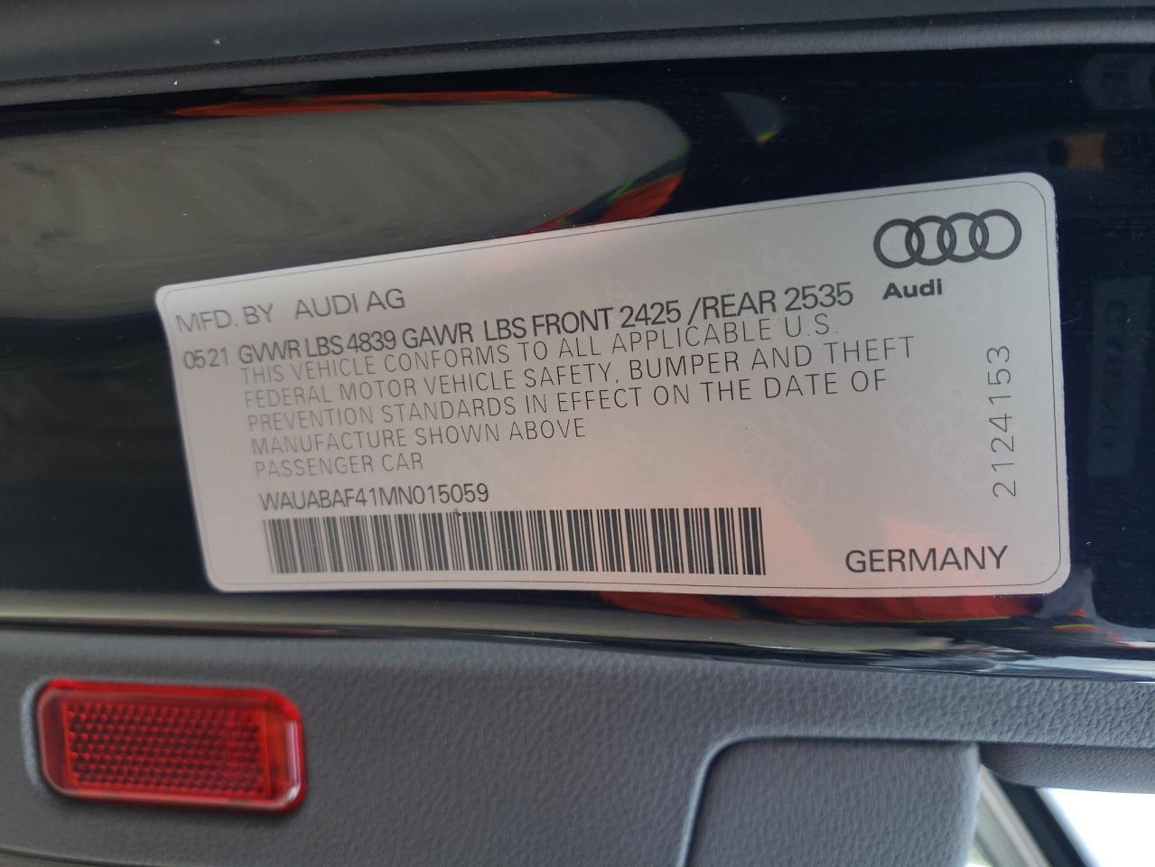 Photo 10 from auction – 2021 AUDI A4 PREMIUM with VIN WAUABAF41MN015059