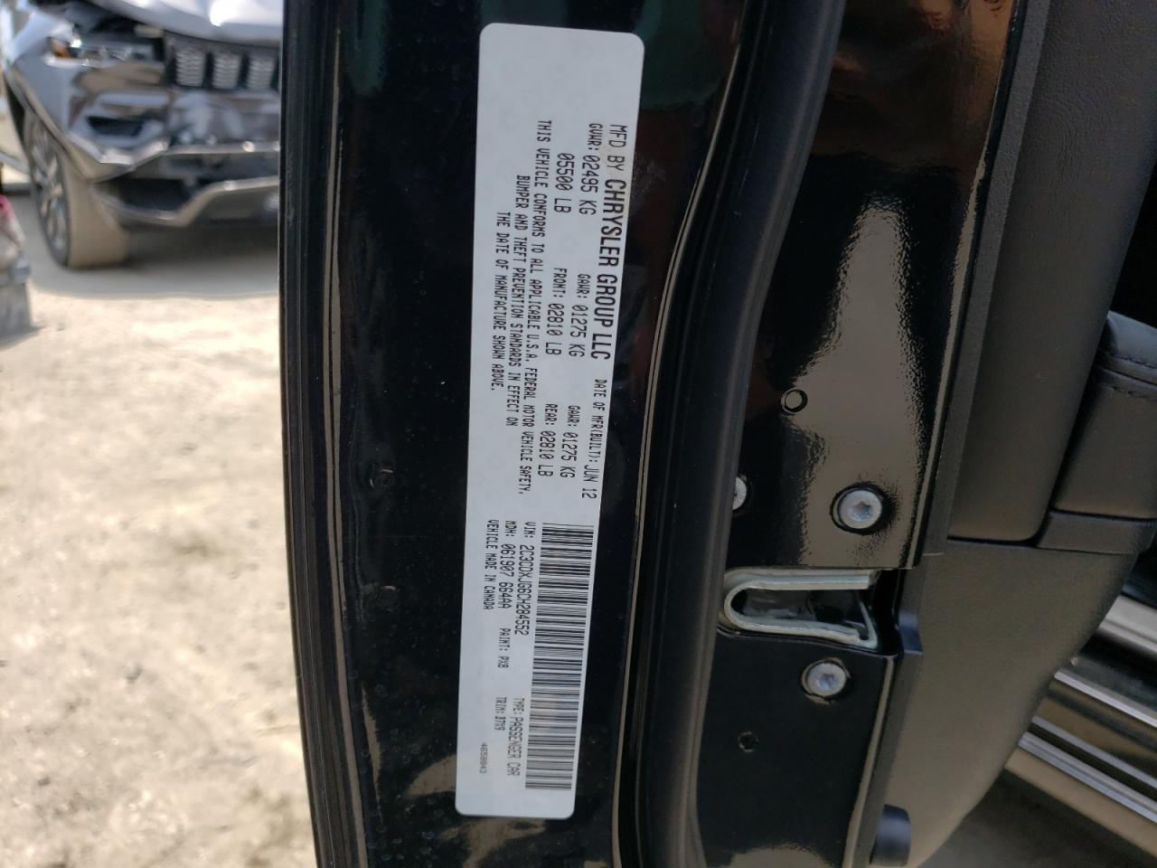 Photo 10 from auction – 2012 DODGE CHARGER SX with VIN 2C3CDXJG6CH284552
