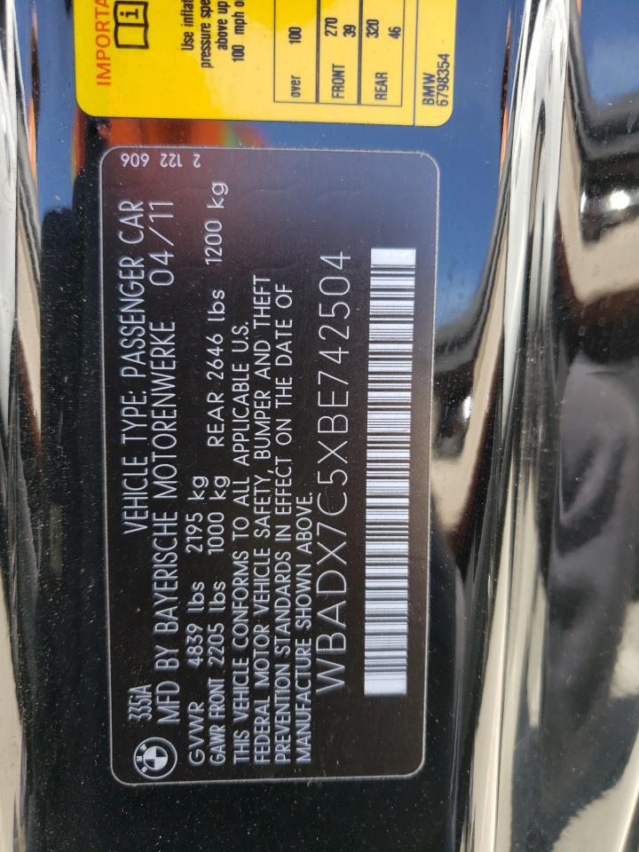Photo 10 from auction – 2011 BMW 335 I with VIN WBADX7C5XBE742504