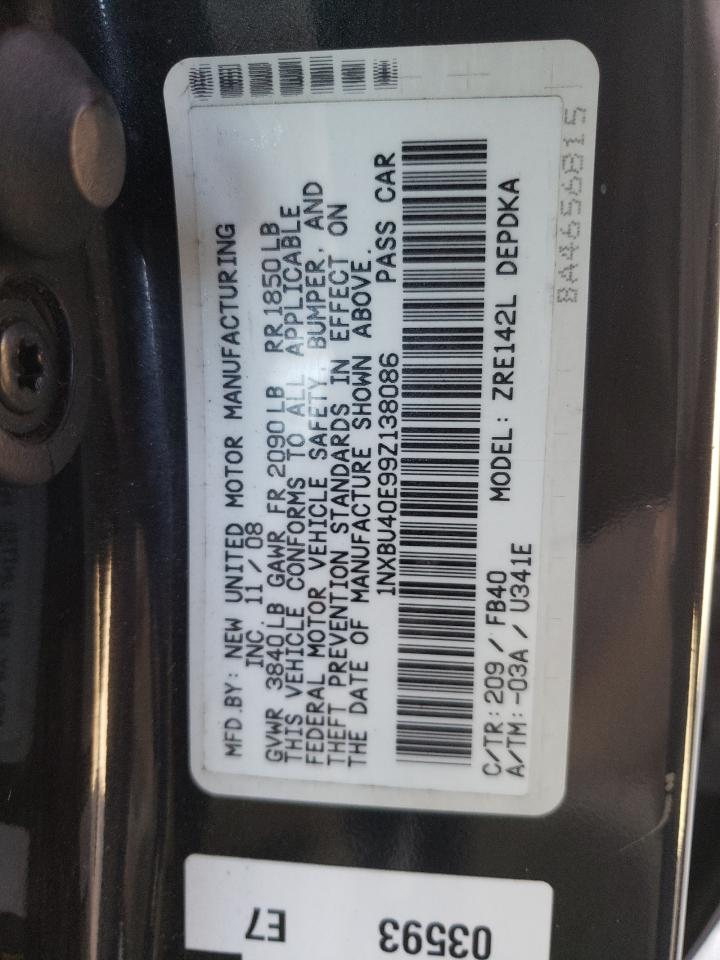 Photo 10 from auction – 2009 TOYOTA COROLLA BA with VIN 1NXBU40E99Z138086