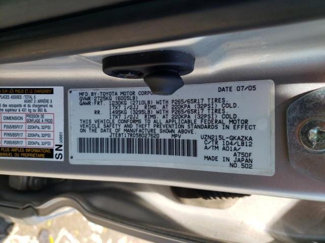 Photo 10 from auction – 2005 TOYOTA 4RUNNER LI with VIN JTEBT17R058027620