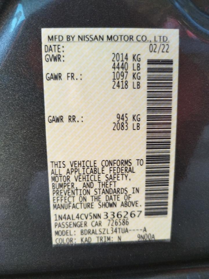 Photo 10 from auction – 2022 NISSAN ALTIMA with VIN 1N4AL4CV5NN336267