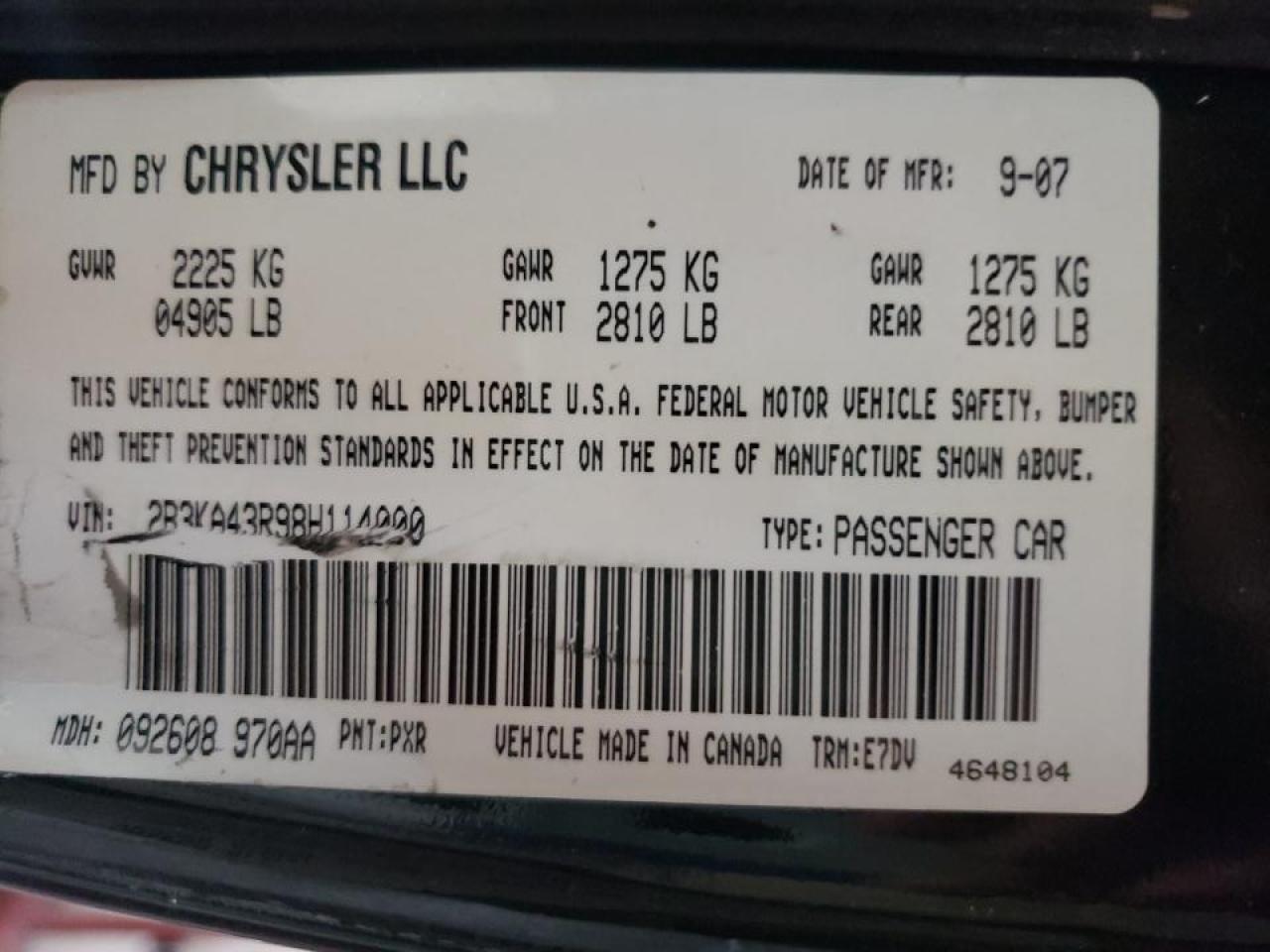 Photo 10 from auction – 2008 DODGE CHARGER with VIN 2B3KA43R98H114000