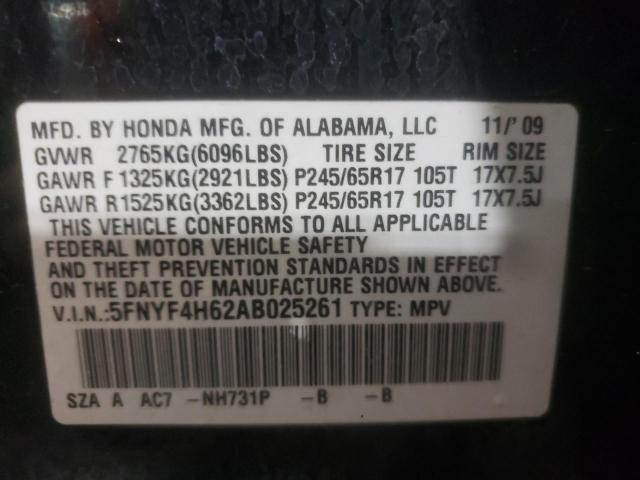 Photo 10 from auction – 2010 HONDA PILOT EXL with VIN 5FNYF4H62AB025261