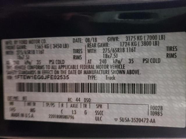 Photo 10 from auction – 2018 FORD F150 SUPER with VIN 1FTEW1EG0JFE02535