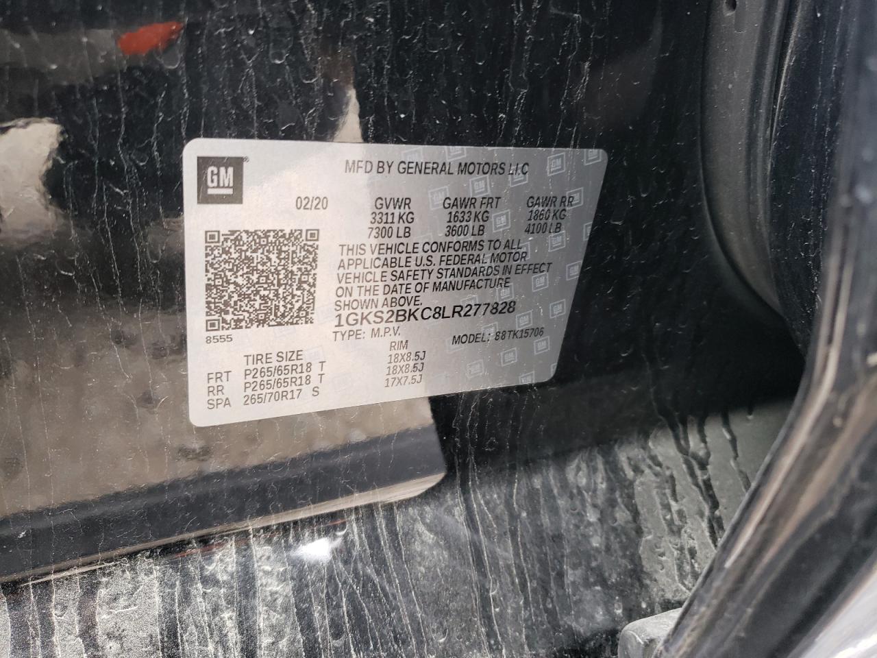 Photo 10 from auction – 2020 GMC YUKON SLT with VIN 1GKS2BKC8LR277828