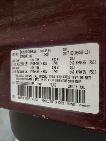 DODGE RAM 1500 2002 with VIN 3D7HU18Z22G204139 - Photo from auction