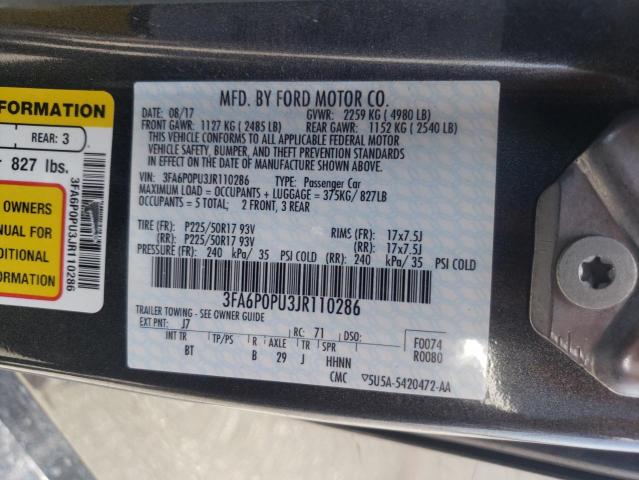 Photo 10 from auction – 2018 FORD FUSION SE with VIN 3FA6P0PU3JR110286
