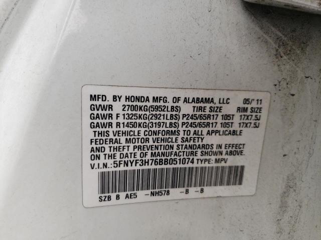 Photo 10 from auction – 2011 HONDA PILOT EXLN with VIN 5FNYF3H76BB051074