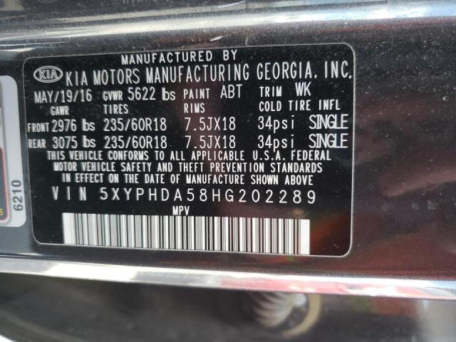 Photo 10 from auction – 2017 KIA SORENTO EX with VIN 5XYPHDA58HG202289