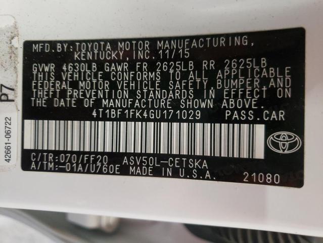 Photo 10 from auction – 2016 TOYOTA CAMRY LE with VIN 4T1BF1FK4GU171029