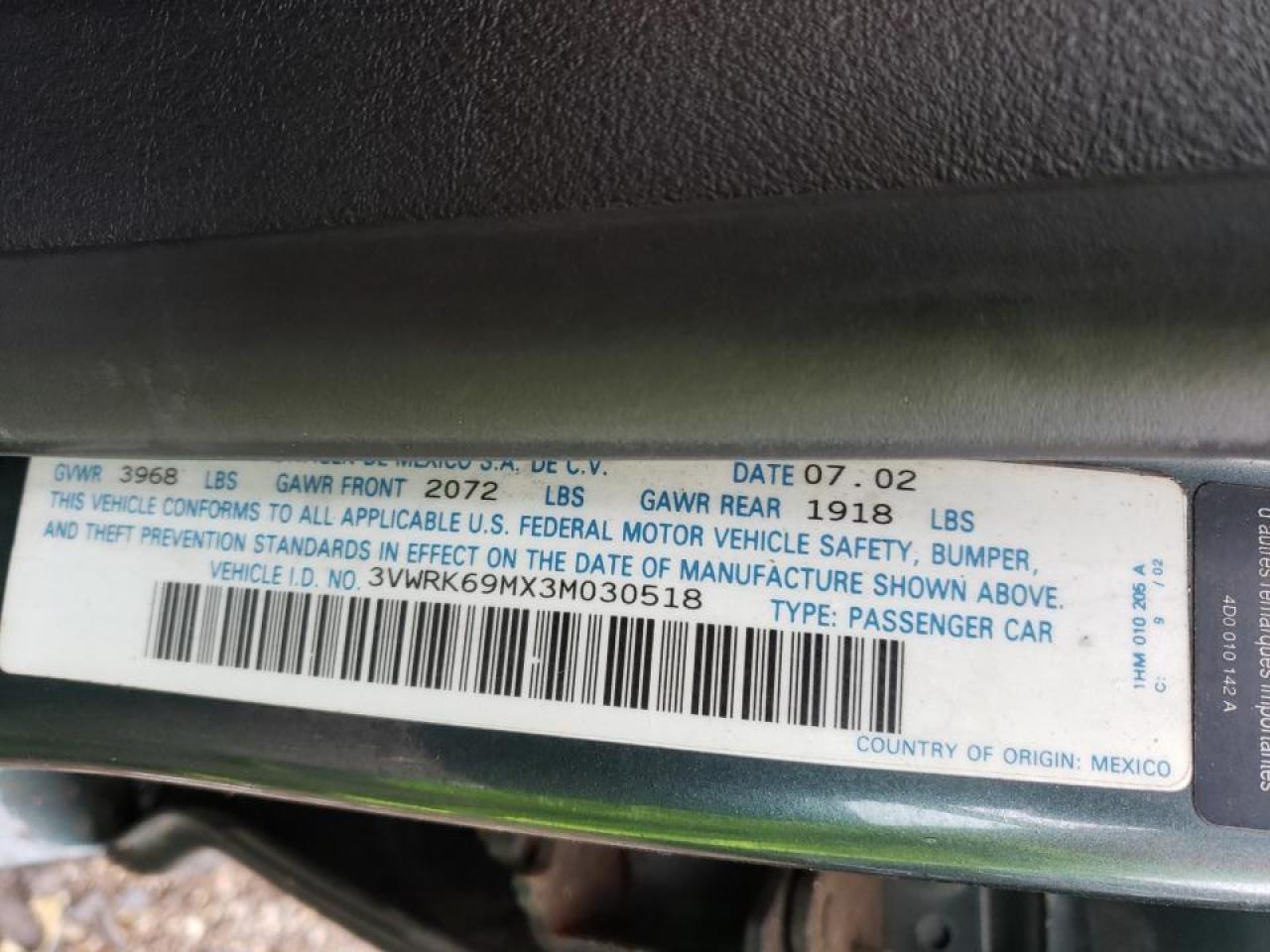 Photo 10 from auction – 2003 VOLKSWAGEN JETTA GL with VIN 3VWRK69MX3M030518