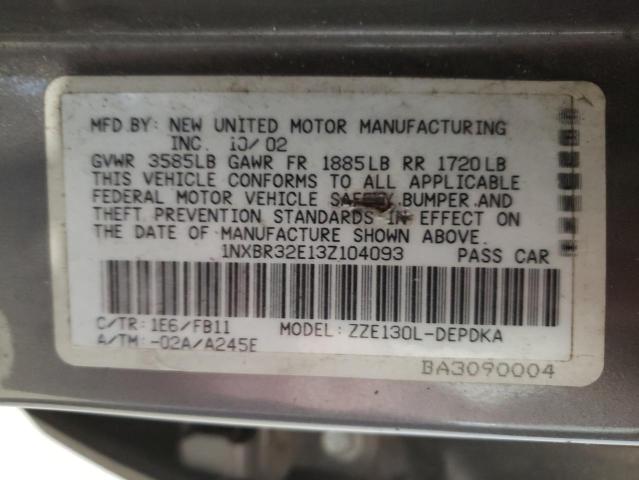 Photo 10 from auction – 2003 TOYOTA COROLLA with VIN 1NXBR32E13Z104093