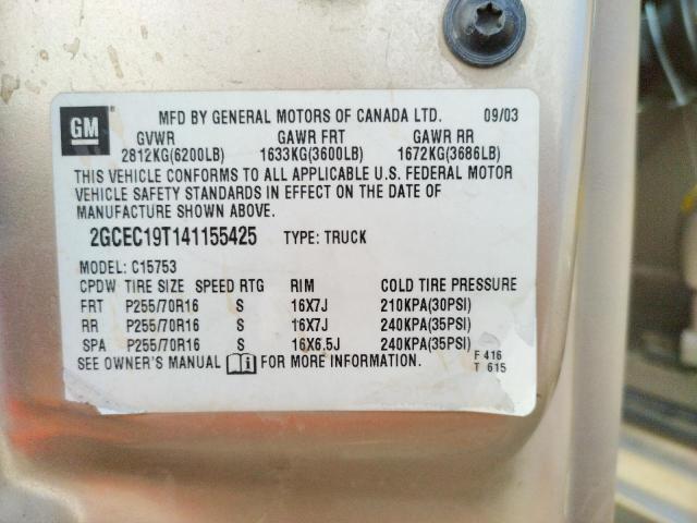 Photo 10 from auction – 2004 CHEVROLET SILVERADO with VIN 2GCEC19T141155425
