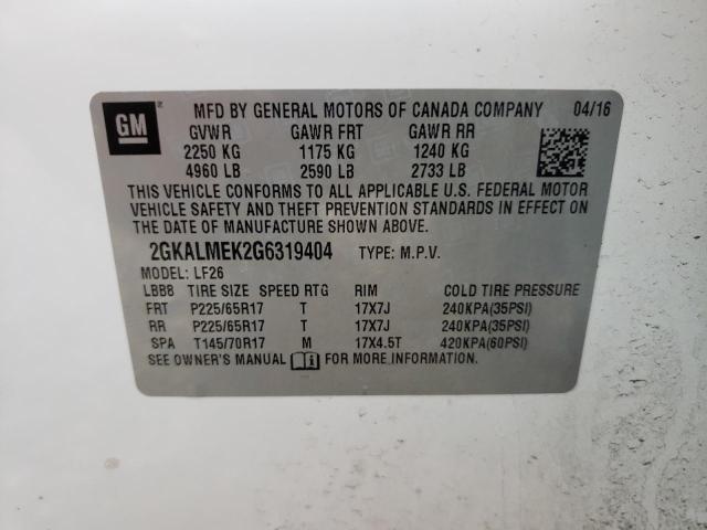Photo 10 from auction – 2016 GMC TERRAIN SL with VIN 2GKALMEK2G6319404