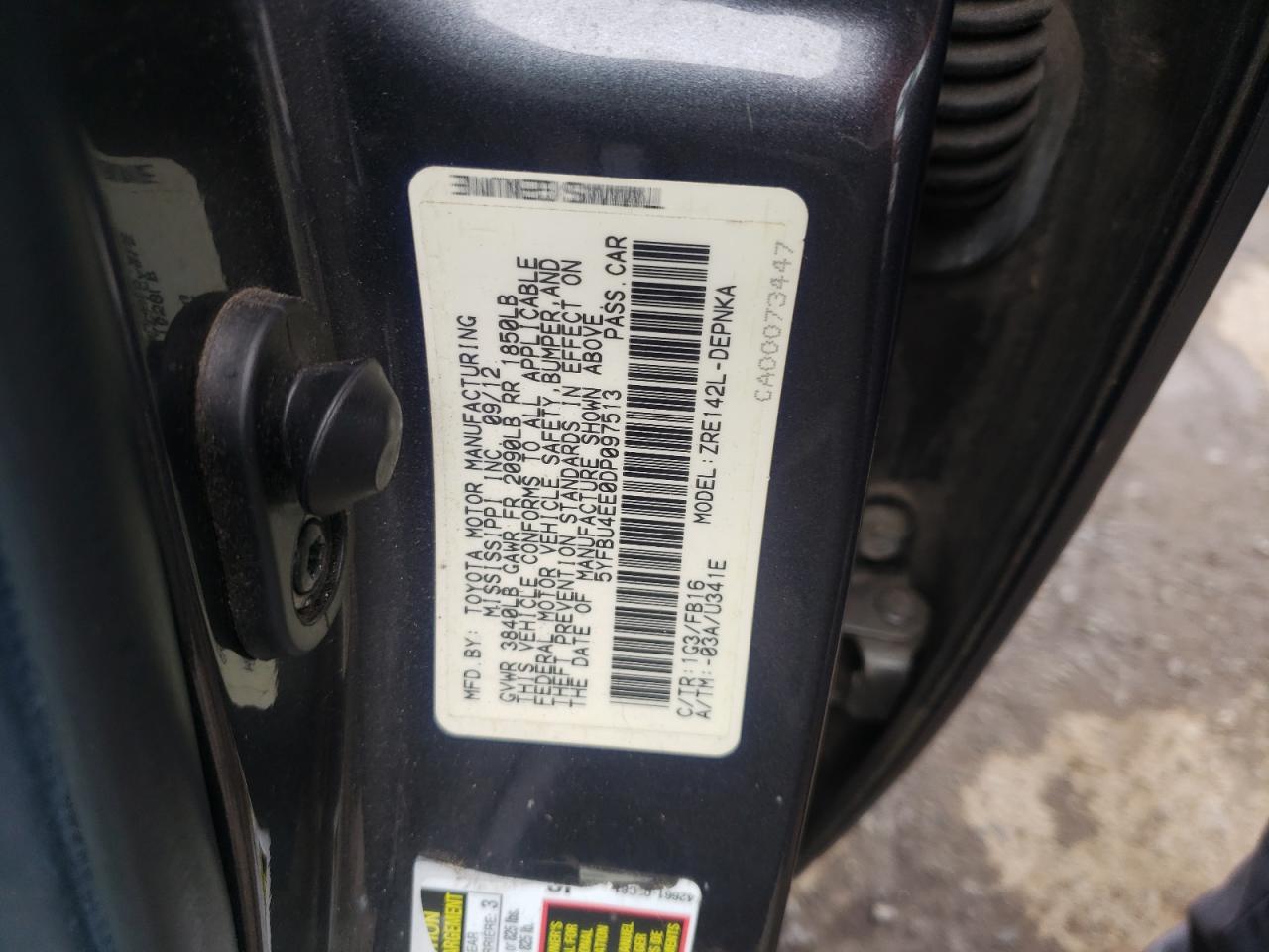 Photo 10 from auction – 2013 TOYOTA COROLLA BA with VIN 5YFBU4EE0DP097513
