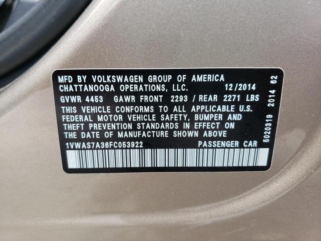 Photo 10 from auction – 2015 VOLKSWAGEN PASSAT S with VIN 1VWAS7A36FC053922