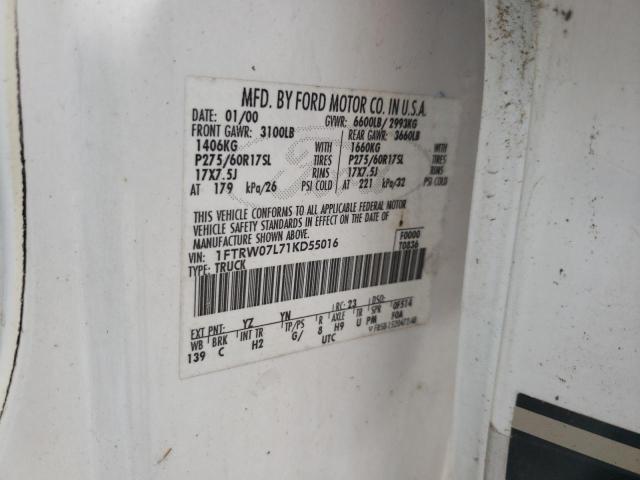 Photo 10 from auction – 2001 FORD F150 SUPER with VIN 1FTRW07L71KD55016