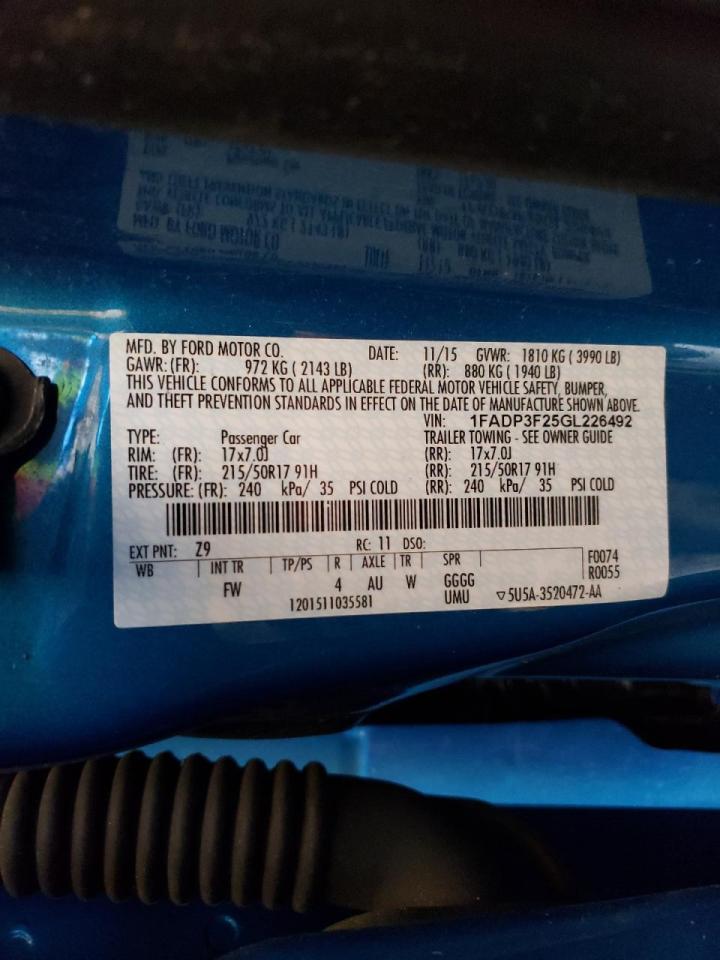 Photo 10 from auction – 2016 FORD FOCUS SE with VIN 1FADP3F25GL226492