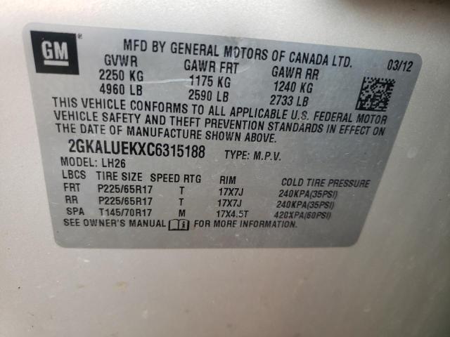 Photo 10 from auction – 2012 GMC TERRAIN SL with VIN 2GKALUEKXC6315188