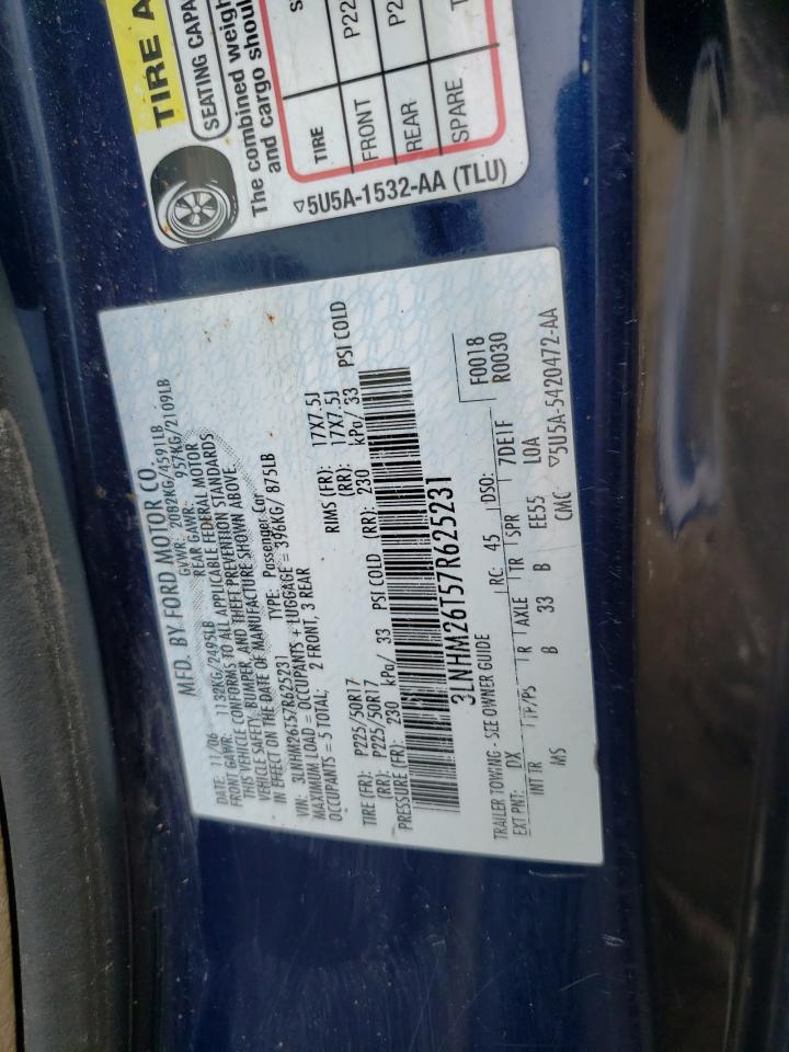 Photo 10 from auction – 2007 LINCOLN MKZ with VIN 3LNHM26T57R625231