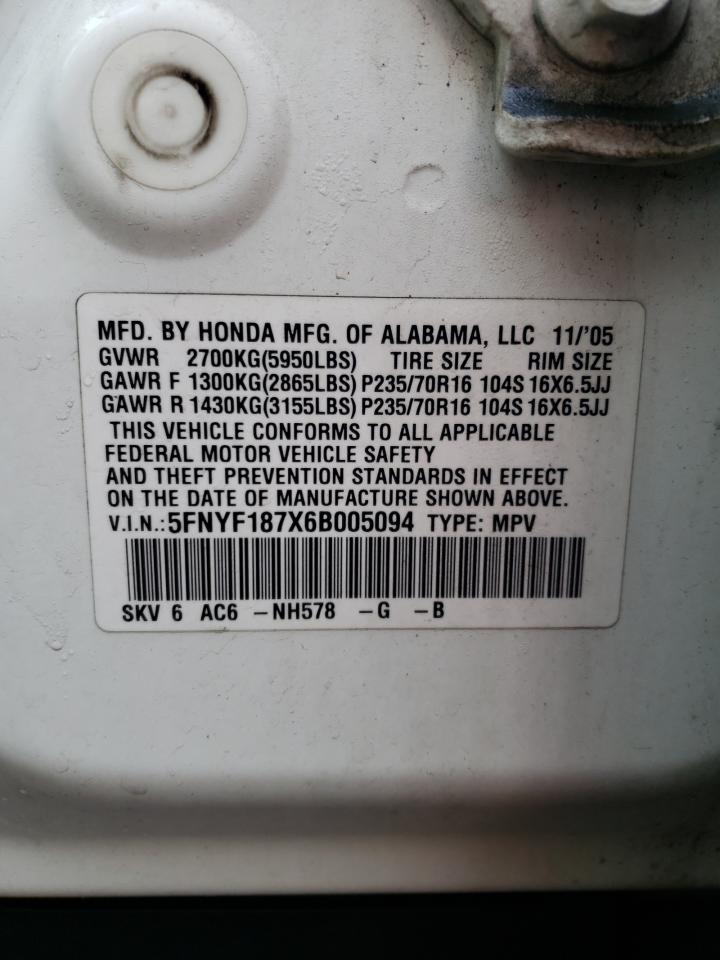 Photo 10 from auction – 2006 HONDA PILOT with VIN 5FNYF187X6B005094