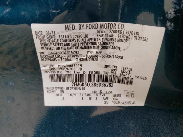 Photo 10 from auction – 2011 FORD FLEX SEL with VIN 2FMGK5CC3BBD36282