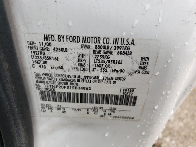 Photo 10 from auction – 2001 FORD F250 SUPER with VIN 1FTNF20FX1EB34863