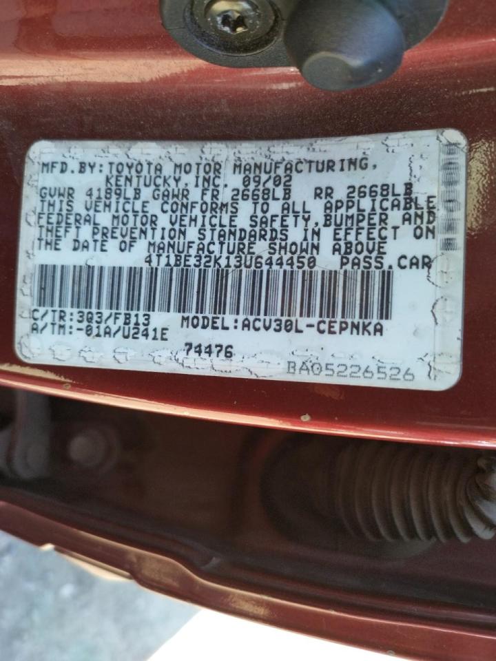 Photo 10 from auction – 2003 TOYOTA CAMRY LE with VIN 4T1BE32K13U644450