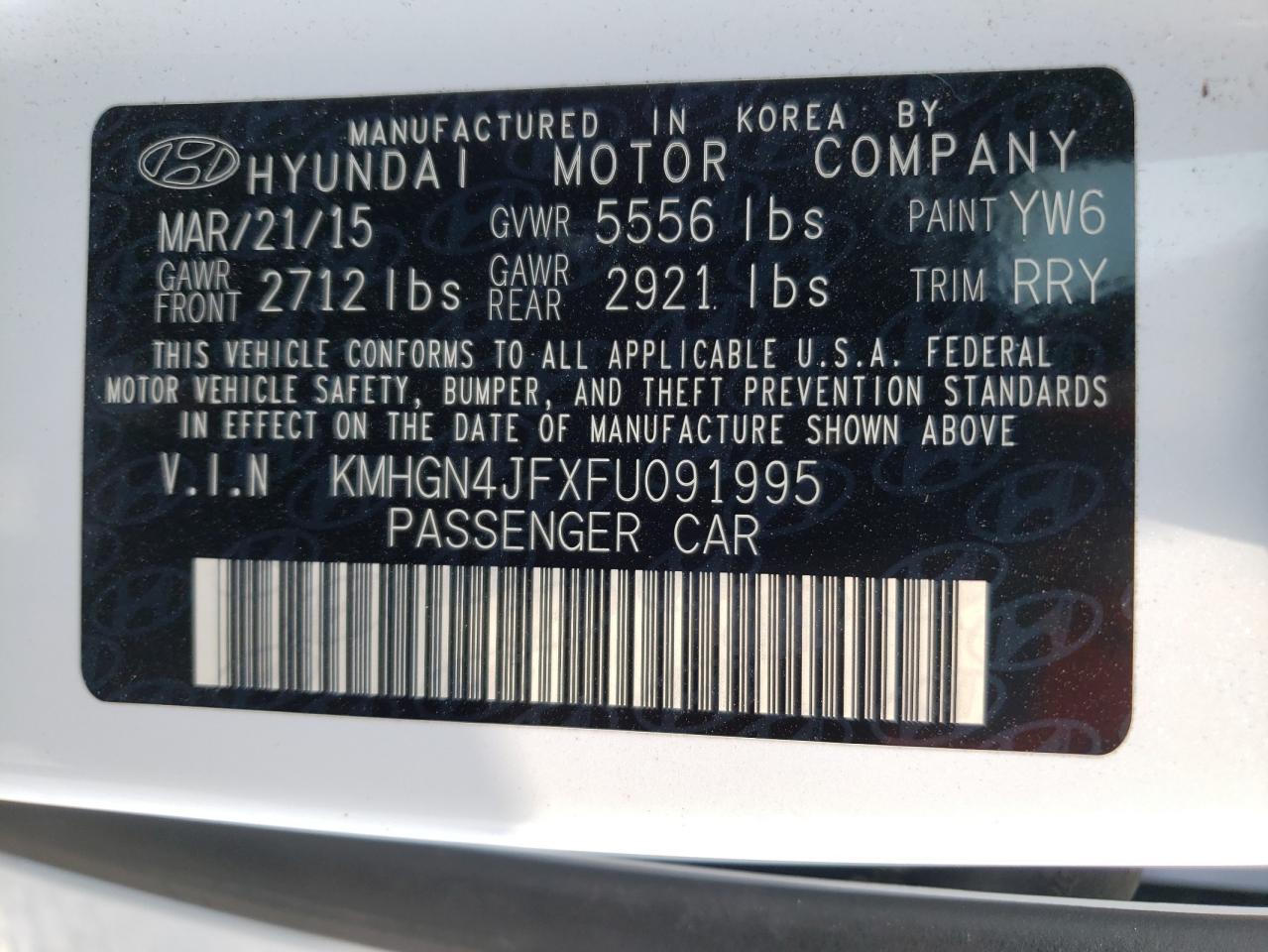 Photo 10 from auction – 2015 HYUNDAI GENESIS 5. with VIN KMHGN4JFXFU091995