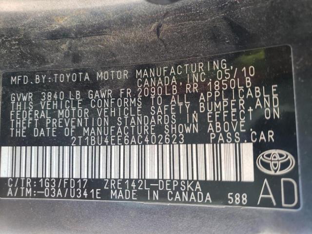 Photo 10 from auction – 2010 TOYOTA COROLLA BA with VIN 2T1BU4EE6AC402623