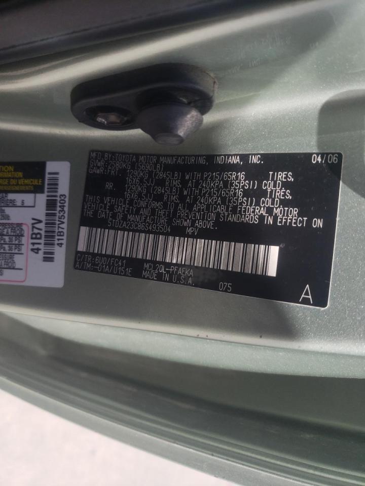 Photo 10 from auction – 2006 TOYOTA SIENNA CE with VIN 5TDZA23C86S493504