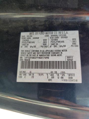 Photo 10 from auction – 2000 FORD F150 with VIN 1FTZF0827YKB17490