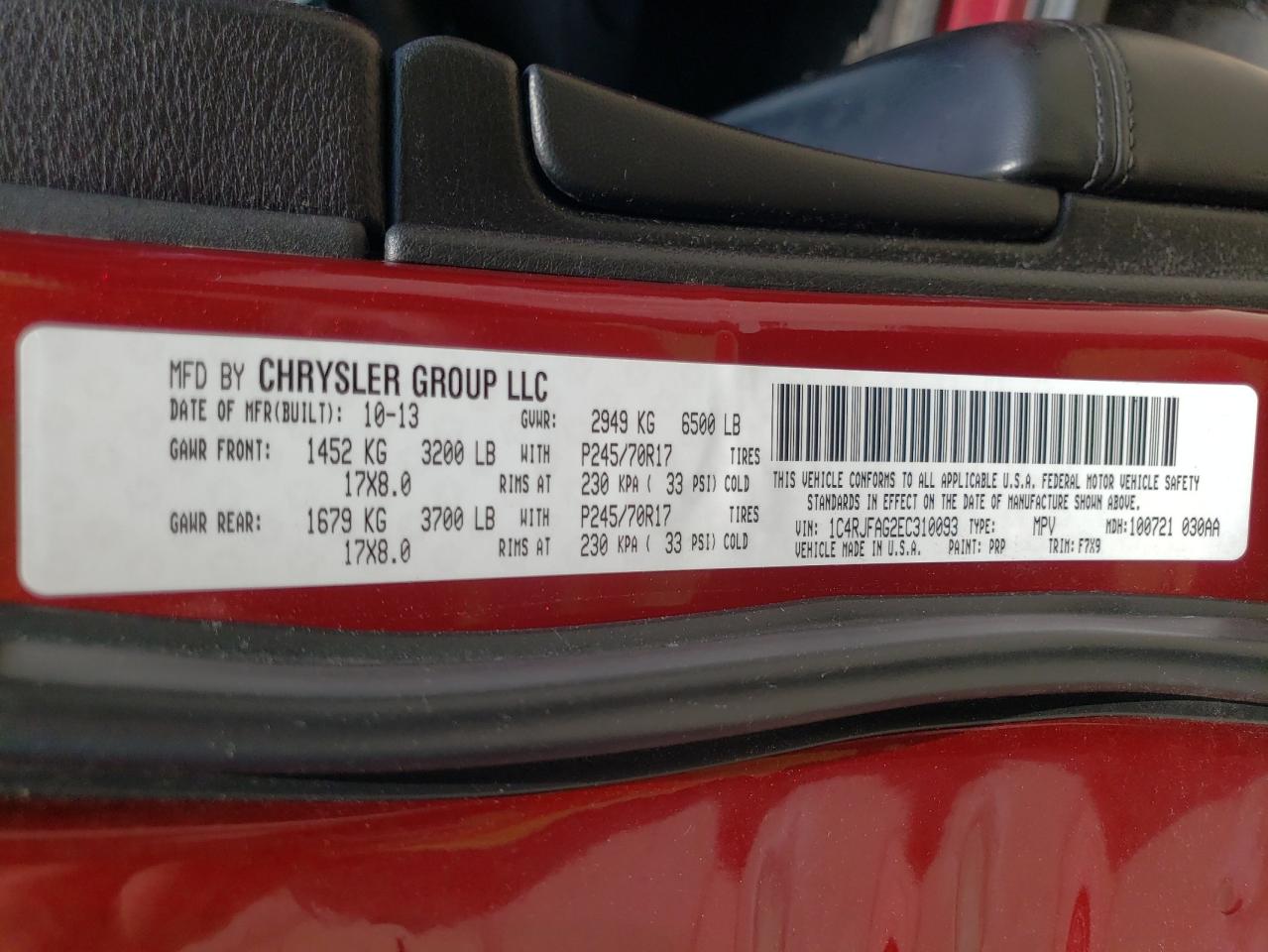 Photo 10 from auction – 2014 JEEP GRAND CHER with VIN 1C4RJFAG2EC310093