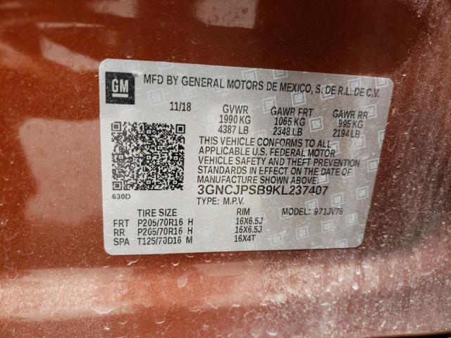 Photo 10 from auction – 2019 CHEVROLET TRAX 1LT with VIN 3GNCJPSB9KL237407