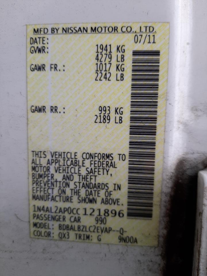Foto 10 de la subasta – 2012 NISSAN ALTIMA BAS con VIN 1N4AL2AP0CC121896