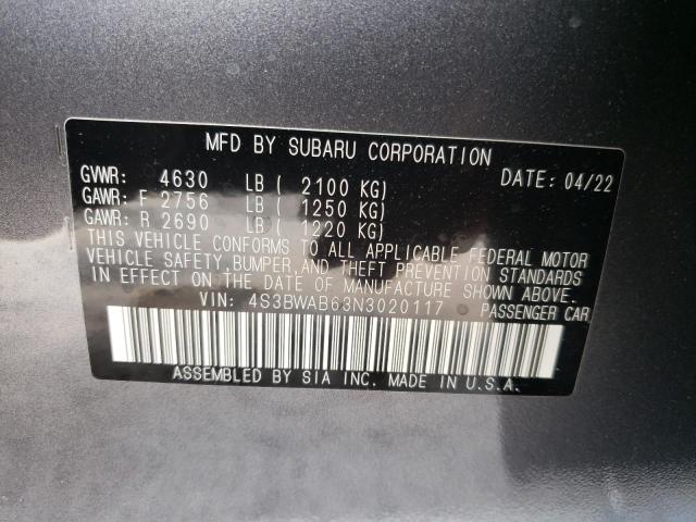 Photo 10 from auction – 2022 SUBARU LEGACY with VIN 4S3BWAB63N3020117