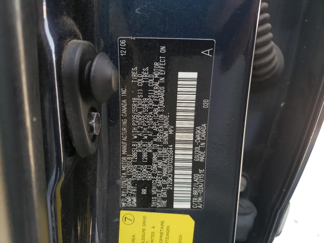 Photo 10 from auction – 2007 LEXUS RX 350 with VIN 2T2GK31U37C025644