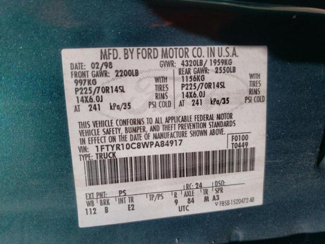 Photo 10 from auction – 1998 FORD RANGER with VIN 1FTYR10C8WPA84917