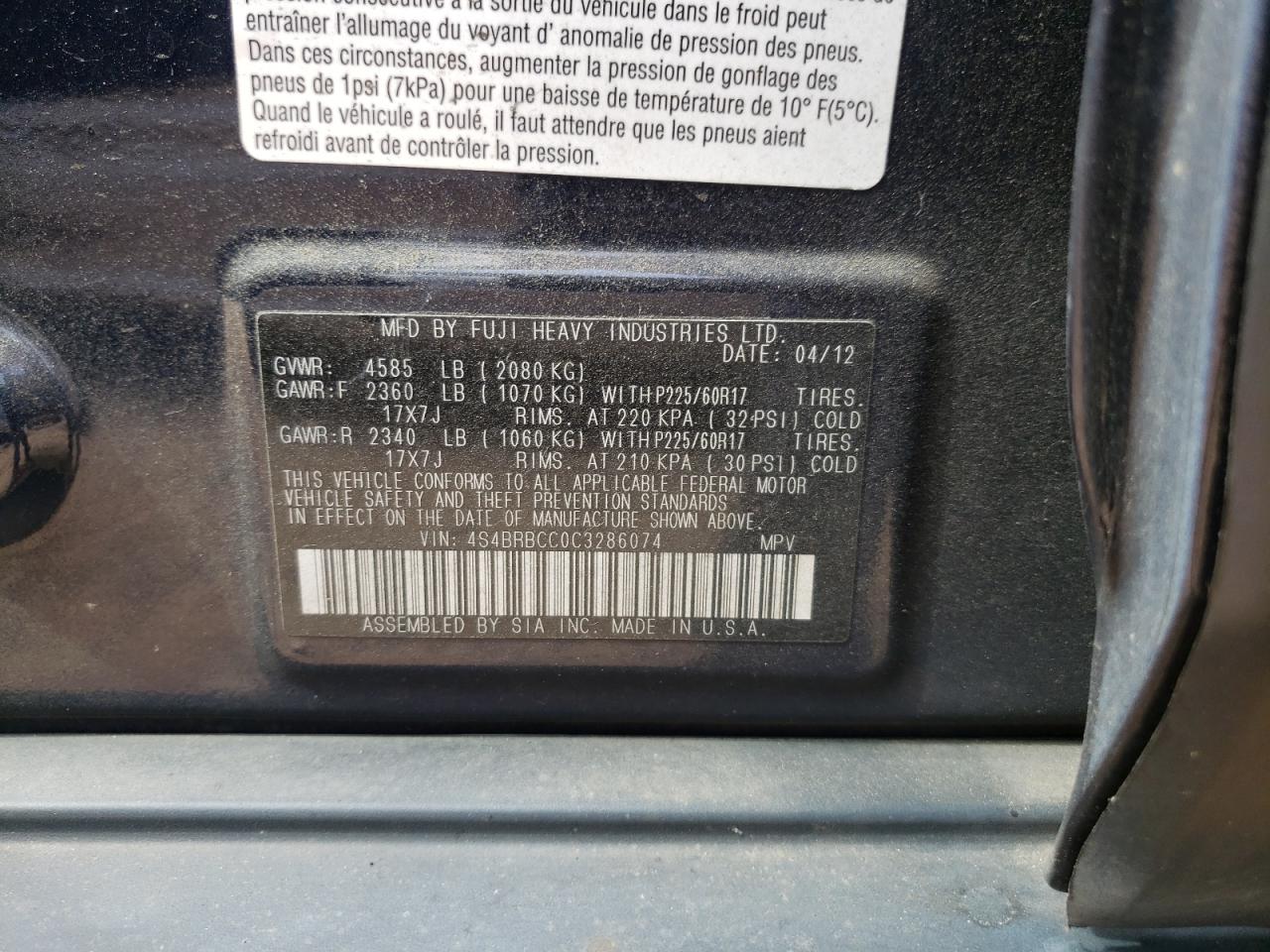 Снимка 10 от търг – 2012 SUBARU OUTBACK 2. с VIN 4S4BRBCC0C3286074