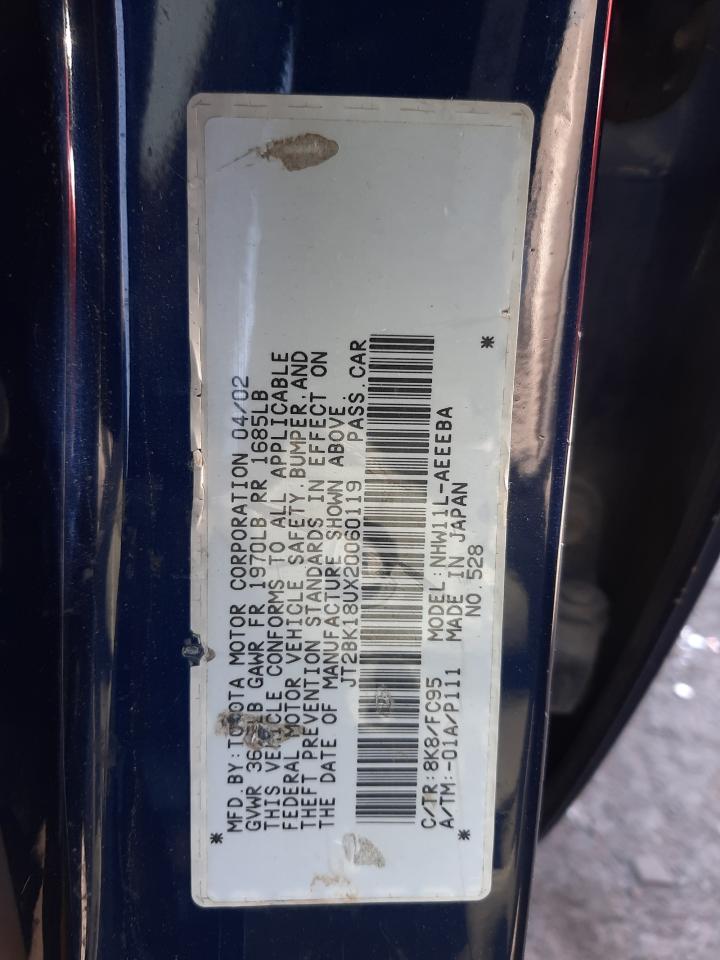 Photo 10 from auction – 2002 TOYOTA PRIUS with VIN JT2BK18UX20060119