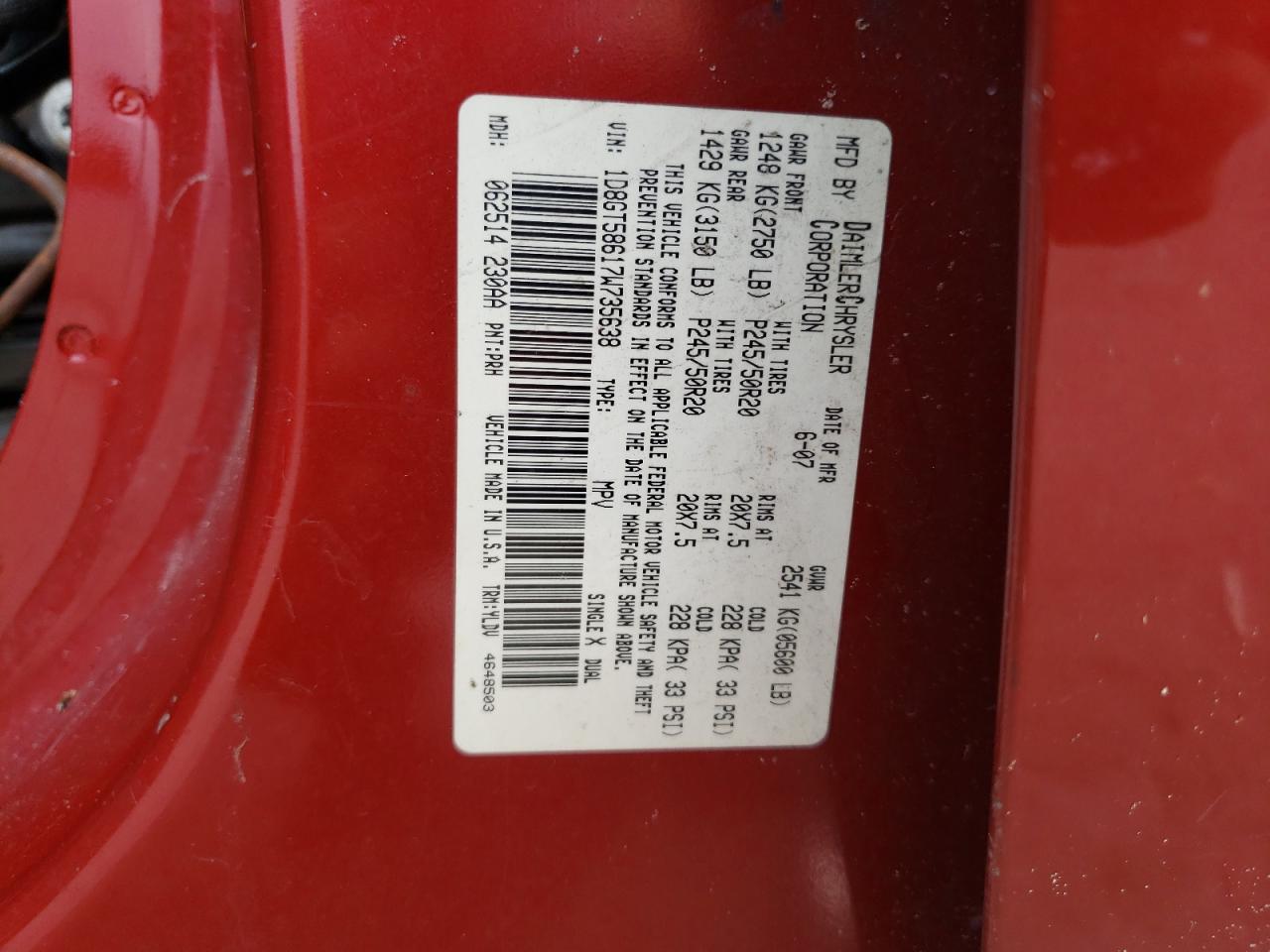 Photo 10 from auction – 2007 DODGE NITRO R/T with VIN 1D8GT58617W735638