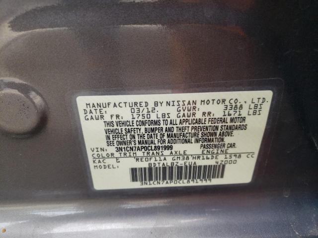 Photo 10 from auction – 2012 NISSAN VERSA S with VIN 3N1CN7AP0CL891999