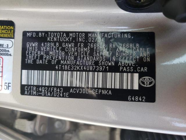 Photo 10 from auction – 2004 TOYOTA CAMRY LE with VIN 4T1BE32KX4U873971