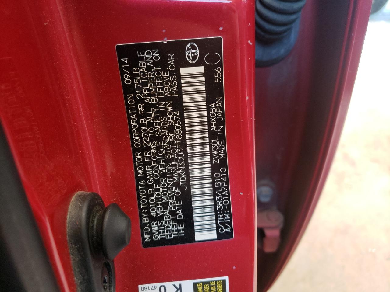 Zdjęcie 10 z aukcji – 2015 TOYOTA PRIUS z VIN JTDKN3DU3F1880574